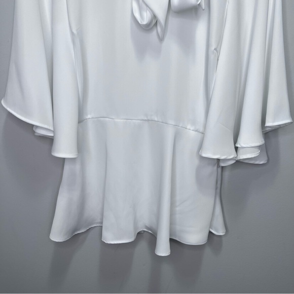 Zara White Peplum Blouse Batwing Sleeve Necktie Bow Size Small - Picture 6 of 15